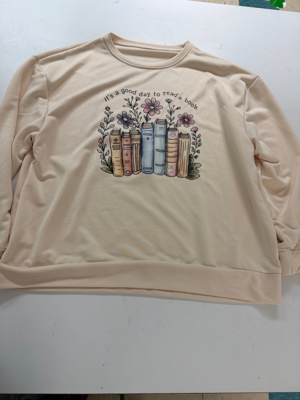 Cream Long-Sleeve Book Graphic Dress